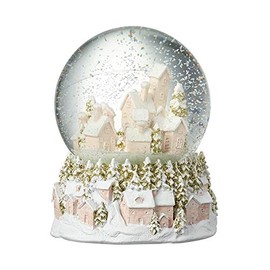 Heaven Sends Christmas Village Snow Globe Pink and Gold Xmas Townscape Dome Ornament