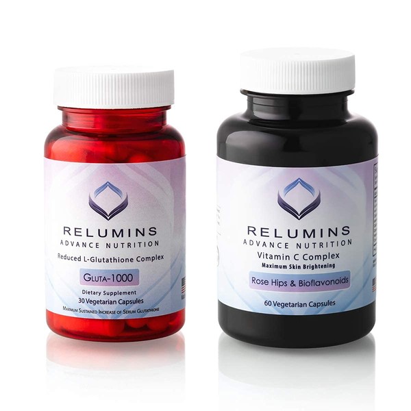Relumins Advance Nutrition Gluta 1000 and Advance Vitamin C - MAX Skin Lightening Complex- 30 Glutathione Capsules + 60 Vitamin C Capsules