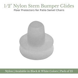 1/2" Nylon Stem Bumper Floor Protector, Protect Your Outdoor Furniture and Patio Swivel Chair, Furniture Sliders, Pack of 25, White