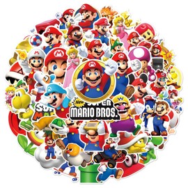 Cartoon Mario Stickers for Kids, 50pcs Vinyl Waterproof Supermario Decal for Water Bottle Laptop Toy Sticker for DIY Decorate Bumper Phone Hard Hat Kids Teens Gifts