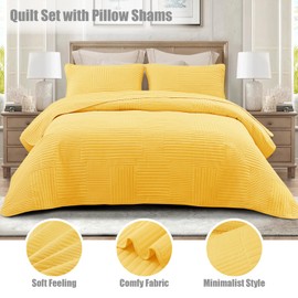Whale Flotilla Ultra Soft California King Quilt Bedding Set, Lightweight Microfiber Yellow Quilts Bedspreads Oversized, 3 Piece Ultrasonic Coverlet Bed Cover for All Seasons