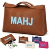 Tallew Leather Mahjong Tile Bag with Zipper Handle Lining Mahjong