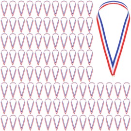 Afcabakila 100Pcs Red White and Blue Lanyard Medal Ribbons Neck Ribbon for Medals Striped Award Lanyards with Snap Clips for Competitions, Party, Olympic Style, Talent Show, Sports Themed Party Favors