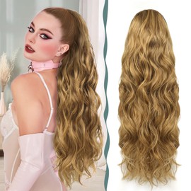 BHF Ponytail Extension - Long Curly Hair Extensions Ponytail Hair Pieces for Women Clip in Ponytail Hair Extensions Synthetic Drawstring Ponytail Long Wavy Fake Ponytail for Daily Use 26 inch（p8/24#）