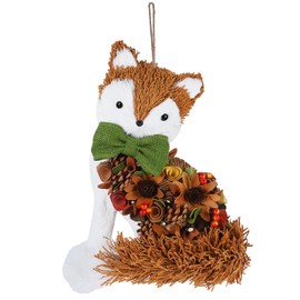 Glintoper Fall Decoration for Home, 14" Thanksgiving Straw Fox Figurine with Woodchip Pinecone, Harvest Autumn Gifts Shelf Sitters, Tabletop Centerpieces, Hanging Woodland Animal Kitchen Office Decor