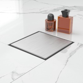 6-Inch Square Shower Drain with Tile Insert Grate, SUS 304 Stainless Steel Shower Floor Drain Kit with Hair Strainer (Brushed Nickel)