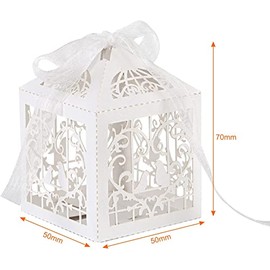 Naler 50 Caja de Regalo de Bautizo, Baby Shower, Boda, Caja de Regalo de Caramelos, Caja de Papel para Regalo de Boda, Regalo de Fiesta, Envoltorio con Cinta (Blanco)