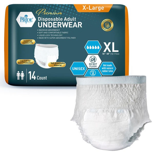 MED PRIDE Premium Disposable Adult Underwear, 14 Count, X-Large (56"