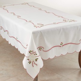 SARO LIFESTYLE 8532.I65140B Holiday Ornamental Collection Embroidered Christmas Tablecloth, 65" x 140", Ivory