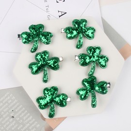 HIFANMM Green Shamrock Hair Clips Green Sequin Clover Hairpins for Women Girls St Patrick's Day Hair Accessories Lucky Day Leaf Hair Barrettes Alligator Clips Irish Day Parade Party Decor 2pcs