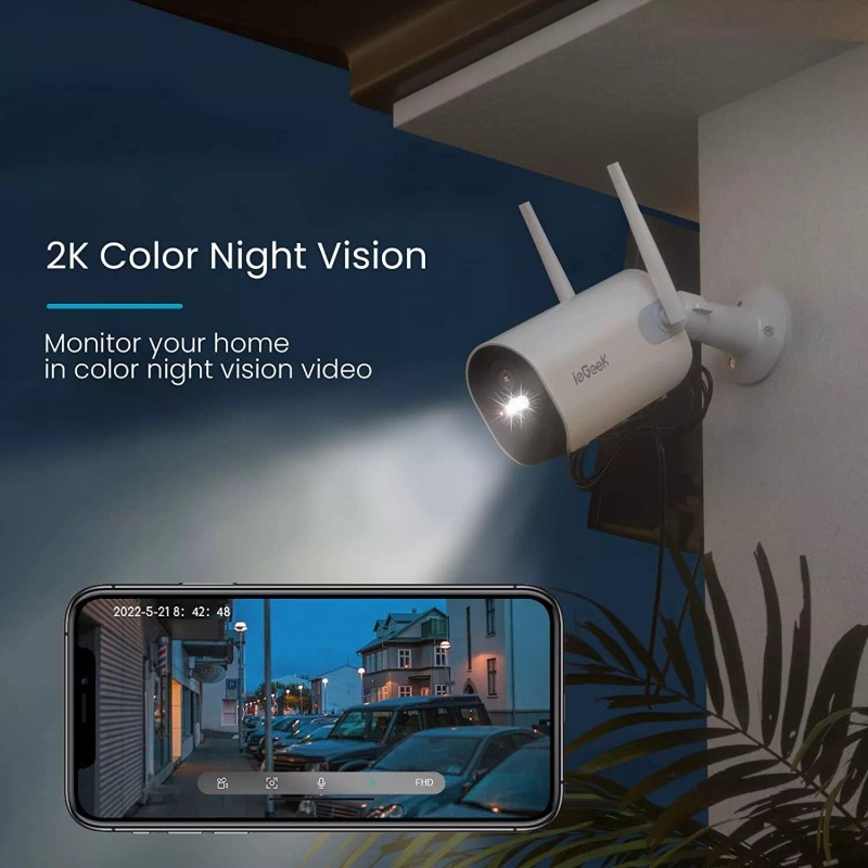 ieGeek Wireless 2K Solar Powered Outdoor Security Cameras with Spotlight