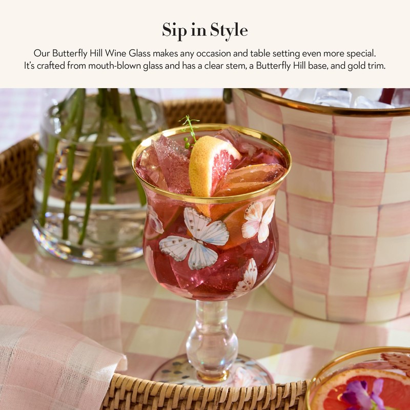 MACKENZIE-CHILDS Stemmed Wine Glass, Decorative Wine Glassware, 16 Ounces, Butterfly