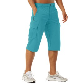 EKLENTSON Active Shorts for Men below Knee Shorts Men Long Cargo Shorts 3/4 Capri Pants Mens Hiking Capri Shorts for Men with Pocket, Lake Blue, 40