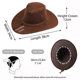 Cowboy Hat Dark Brown Sun Cap Faux Felt Leather Suede Fancy Dress Party Cowgirl Costume Outfit Western Travel Outdoor Sun Protection Mens Womens