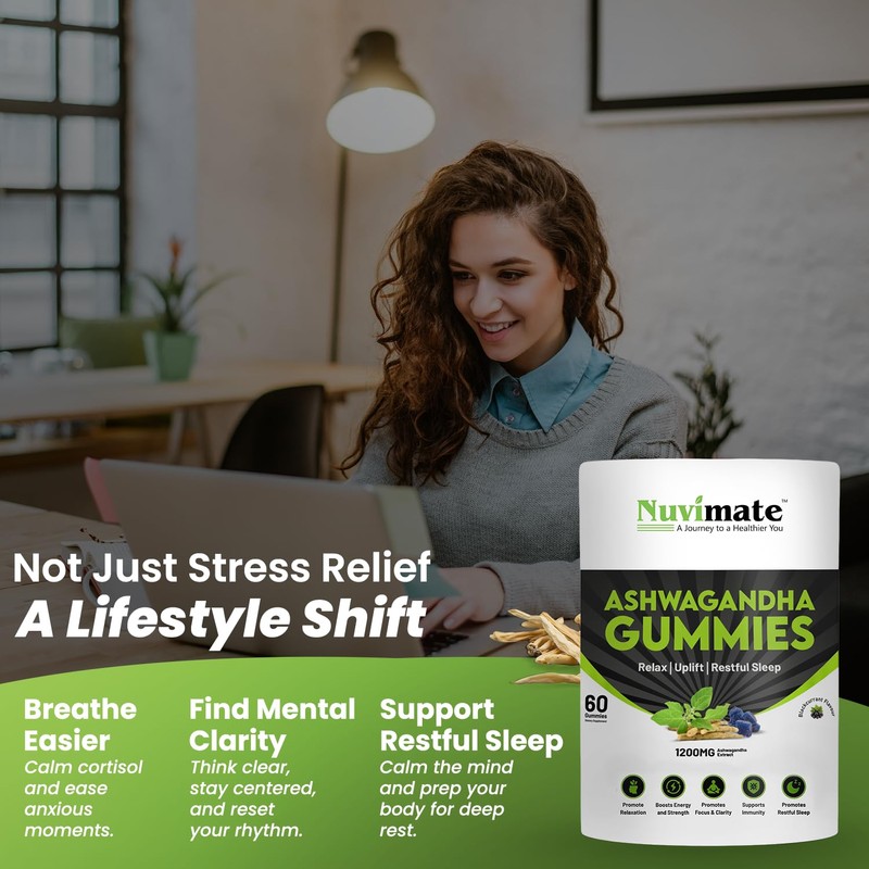 Nuvimate Ashwagandha Gummies Pure & Natural Root Extract Ayurvedic Supplement