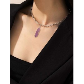 Stocking Stuffers Holiday Outfits for Women 2024 Healing Crystal Necklace for Women Wire Wraped Hexagonal Quartz Stone Pendant Amethyst Crystal Necklace for Girls