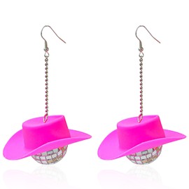CWVHQ Disco Ball Earrings for Women Mini Western Cowboy Hat Disco Ball Dangle Earrings Mirror Ball Drop Earrings Disco Cowgirl Earrings (style-1)