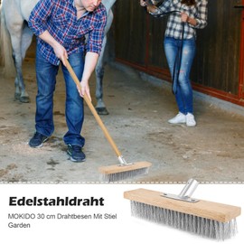 MOKIDO 30 cm Wire Broom, Durable Wire Broom for Moss Removal, Steel Broom, Wire Brush for Algae on Garage, Yard, Patio, Deck, Garden