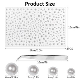 975Pcs Face Gems Hair Gems, Self-Adhesive Face Jewels Eye Jewels Rhinestones 3/4/5/6 mm DIY Face Gems Stick on, Hair Body Rhinestones Gems Crystals Pearls for Face Makeup, Crafts (Pearl_White)