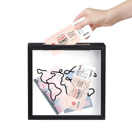 Adventure Archive Box 20 x 20 cm Travel Collection Box Ticket Shadow Box with Slot Tickets Shadow Box Memory Box Travel for Film Trips, Sports Events, Concert Tickets