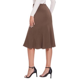 ZXIHZF Women Elegant Knee Length Flared Skirt for Office and Casual, Deep Khaki, Medium
