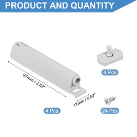 sourcing map 4 Pcs Magnetic Push Latches for Cabinet Door, 3.82x0.67 Inch Push to Open Door Latch Cabinet Hardware, Hidden Door Release Drawer Pull on Closet Touch, Plastic White 97x17mm