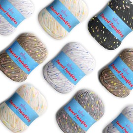 Tweed Twinkles Super Soft Textured Knitting Crochet Yarn, 8 Balls (696 yards/400 Grams) Light Worsted #3 (Neutral Pack)