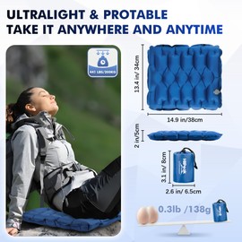 HiiPeak Inflatable Seat Cushion, Lightweight Compact Stadium Seat Pad Camping Air Seat Cushion for Bleachers Backpacking Hiking Airplane Office Car Sports Events Concert(Blue)