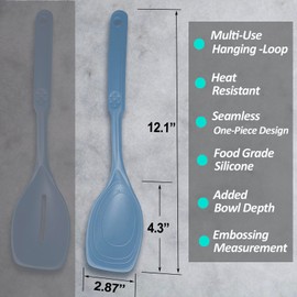 Large Silicone Cooking Spoon, Non-Stick Solid Spoon set with Deep Bolw and Measurement Mark for Mixing, Serving, Draining, Scooping, Scraping, Heat Resistant Kitchen Utensils, Starry Blue
