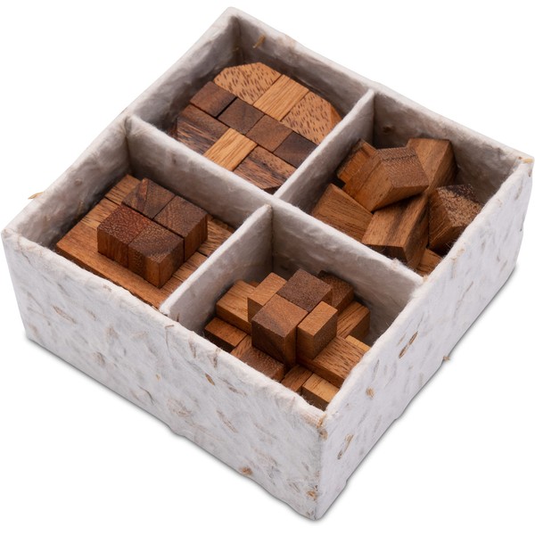 LOGOPLAY Set di 4 giochi di aglio – Collezione di giochi 3D – Giochi di pensiero – Giochi di battaglia – Giochi di pazienza – Giochi di logica in una confezione regalo decorativa