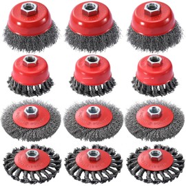 12 Pack Wire Wheel for Angle Grinder, 4-1/2" Heavy Duty Carbon Steel Knotted Wire Brush, 5/8"-11 Arbor, Rapid Rust Removal & Polishing, Angle Grinder Wheel Brush Combo Set