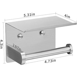 Toilet Paper Holder with Phone Shelf, Brushed Nickel Toilet Paper Holder Wall Mount, Toilet Tissue Holder for Bathroom,Rustproof Stainless Steel Toilet Paper Roll Holder.