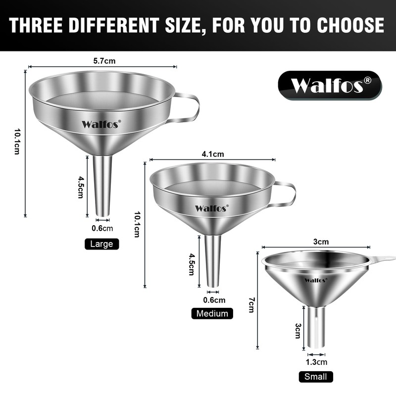 Stainless Steel Funnel, Walfos 3 Different Sizes of Kitchen funnels