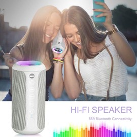 Ortizan Bluetooth Speaker, Bluetooth Box with LED Light, Portable Mini Music Box with Hands-Free Function, IPX7 Water Protection and 360° Surround Sound, Wireless Outdoor Speaker with AUX, TF