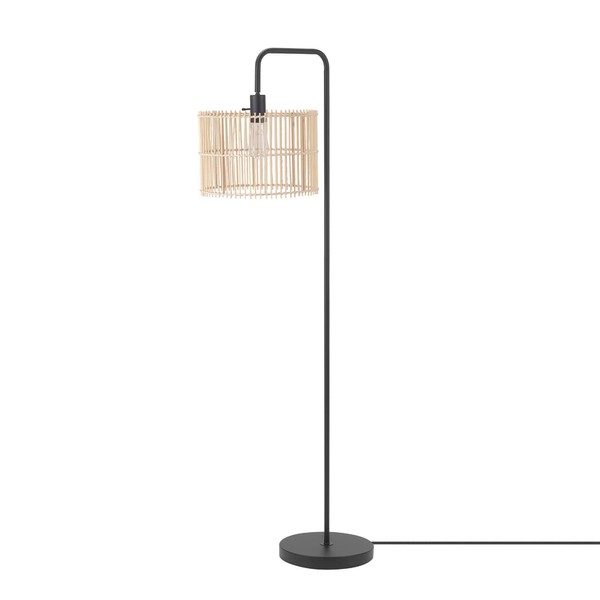 Globe Electric Barden 58" Floor Lamp, Matte Black, Bamboo Shade, On/Off Rotary Switch on Socket