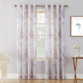 No. 918 Andorra Collection - Panel de Cortina Transparente con Flores aplastadas, Blanco, 51" x 95", 1