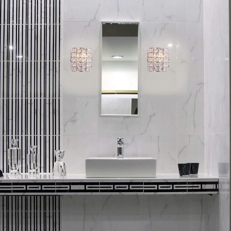 LOCLGPM Modern Chrome Crystal Wall Sconces, Elegant Bathroom Vanity Wall