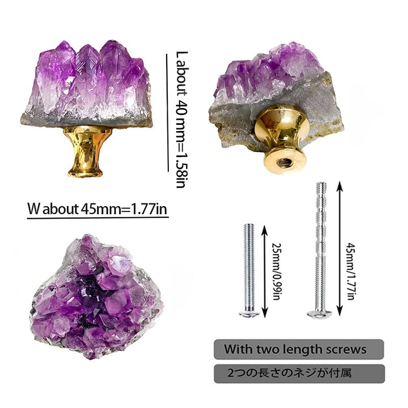 YOUYOUULU 4pcs Natural Amethyst Knobs Crystal Knobs Cabinet Stone Pulls