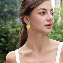 MALOYANVE Lemon Earrings for Women Sparkly Cute Fruit Shape Statement Sterling Silver Cubic Zirconia Stud Earrings Jewelry Gifts (Yellow)