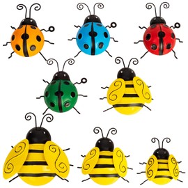 UVKDEENK 8 Pcs Metal Ladybug Wall Art - Garden Hanging Decorations Outdoor, Yard Bumble Bee Sculpture Ornaments Outside for Fence, Patio, Porch, Home Decor, Gift