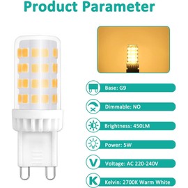 Caldarax G9 LED Bulb Warm White 2700 K, 5 W G9 LED Bulb, Replacement 28 W 50 W G9 Halogen Bulb, 360° Beam Angle, CRI>80, No Flickering, Not Dimmable, Pack of 6