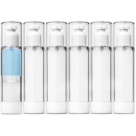 TUZAZO 6 Pack 3.4OZ/100ML Airless Pump Bottles, Clear Plastic Travel Size Pump Bottles, Refillable Cosmetic Containers Cream Dispenser with Funnel for Foundation, Lotions, Shampoo
