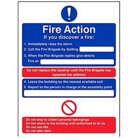 V Safety General Fire Action If You Discover A Fire... Fire Action Notice Sign - 150mm x 200mm - 1mm Rigid Plastic