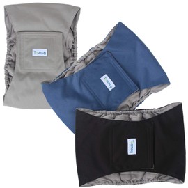 Teamoy Dog Manners Belt, Set of 3, Gray Mesh Lining, Waterproof Fabric, Adjustable Waist Size, Marking Prevention, Nursing Care, Leak Prevention, Male, Boys (LL, Black, Gray, Navy)