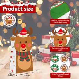 Tikitup Christmas Treat Bags,24 Pack 6 Different Design Xmas Candy Bags,24 Pcs Christmas Stickers,Christmas Goodie Bag Party Supplies for Classrooms, Party Favors, Kraft Holiday Goody
