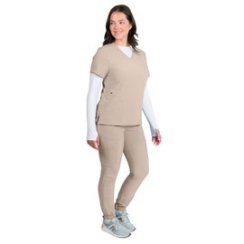 Medgear Women's 12-Pocket Jogger Scrub Set (Sand, XX-Large)