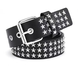 GIMIRO Punk Belt Women's Belt for Jeans, Waistband for Coat, Hollow Rivet Belt, Double Row of Star Holes, Sturdy Square Buckle with 2 Pins, Black- 3 Rows Of Star Revet, 3cm x 110cm