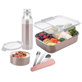 Smash Eco-friendly Bento 8-Piece Lunch Kit - Blush color - Box with 3 compartments, Snack Box, 16.9 fl oz Bottle, 3 piece Cutlery
