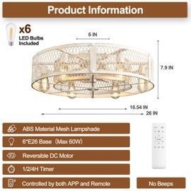 Depuley Modern Ceiling Fans with Light: Cement Flush Mount Ceiling Fans with Remote - 26 in Industrial Farmhouse Low Profile Fandelier Ceiling Fan Light Fixture for Kitchen Bedroom Dining Room