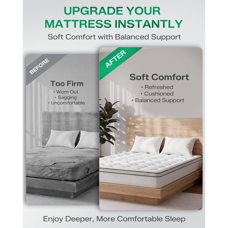 Dual Layer 4 Inch Full Size Mattress Topper, Memory Foam